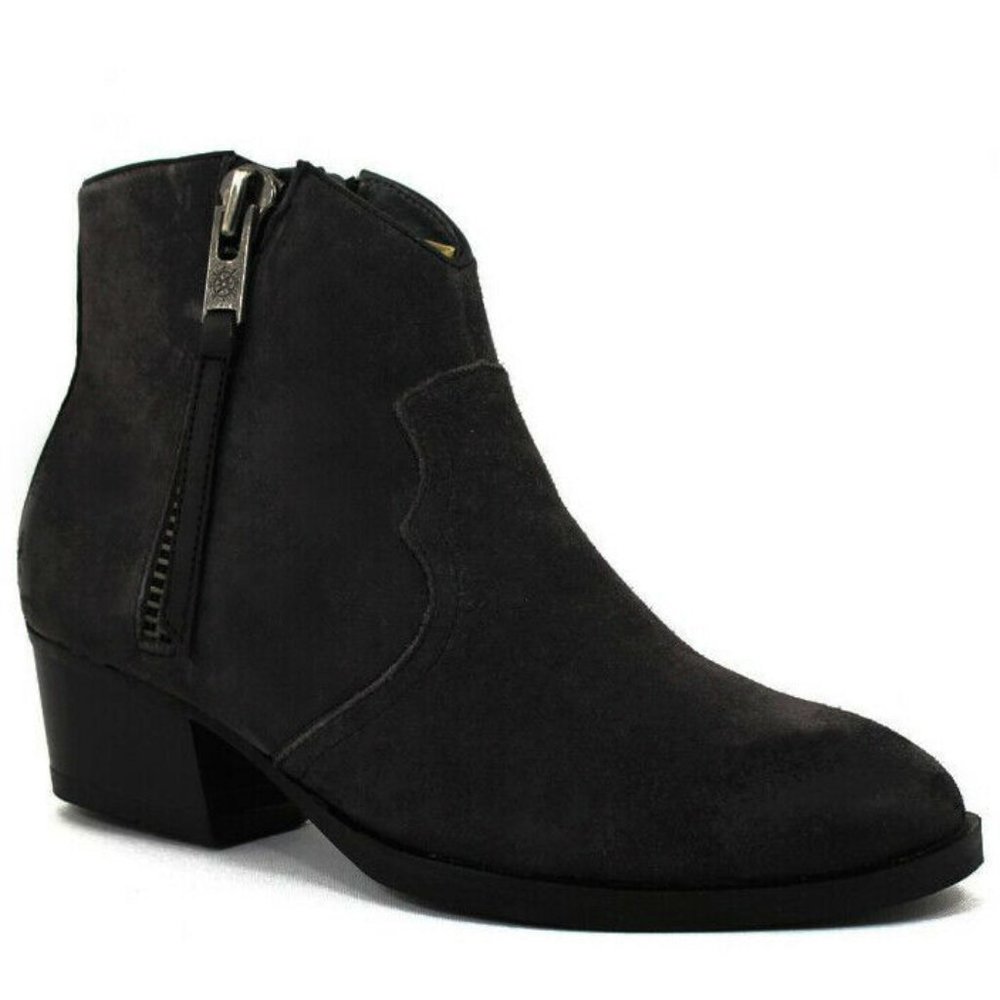 NEW Bussola Women Alameda Black Suede Above Ankle Zipper Tasseled Block Heel